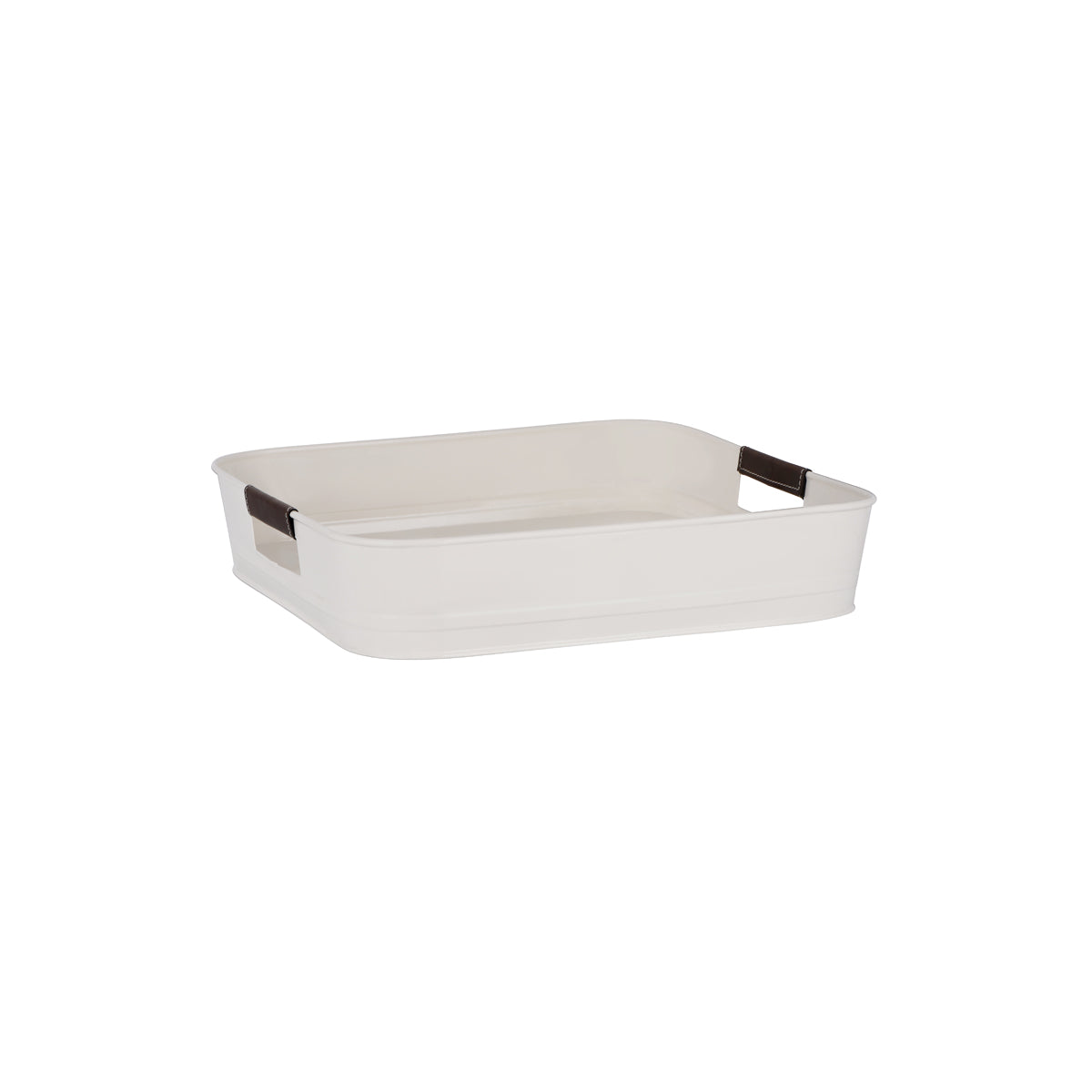 Coney Island Creme Square Tray with Leather Handle 365x365x75mm