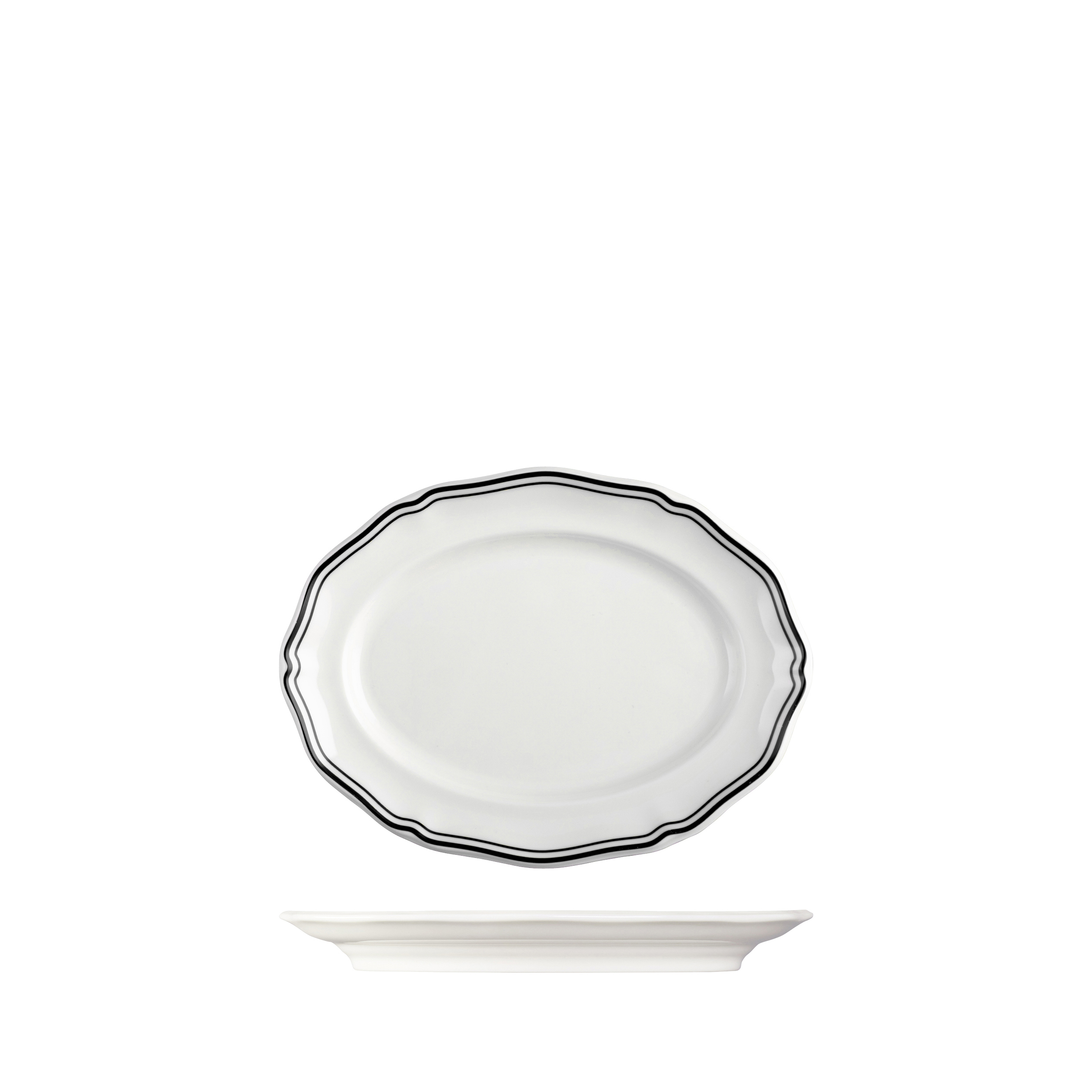 Luzerne Astoria Ink Scalloped Oval Plate - Wide Rim