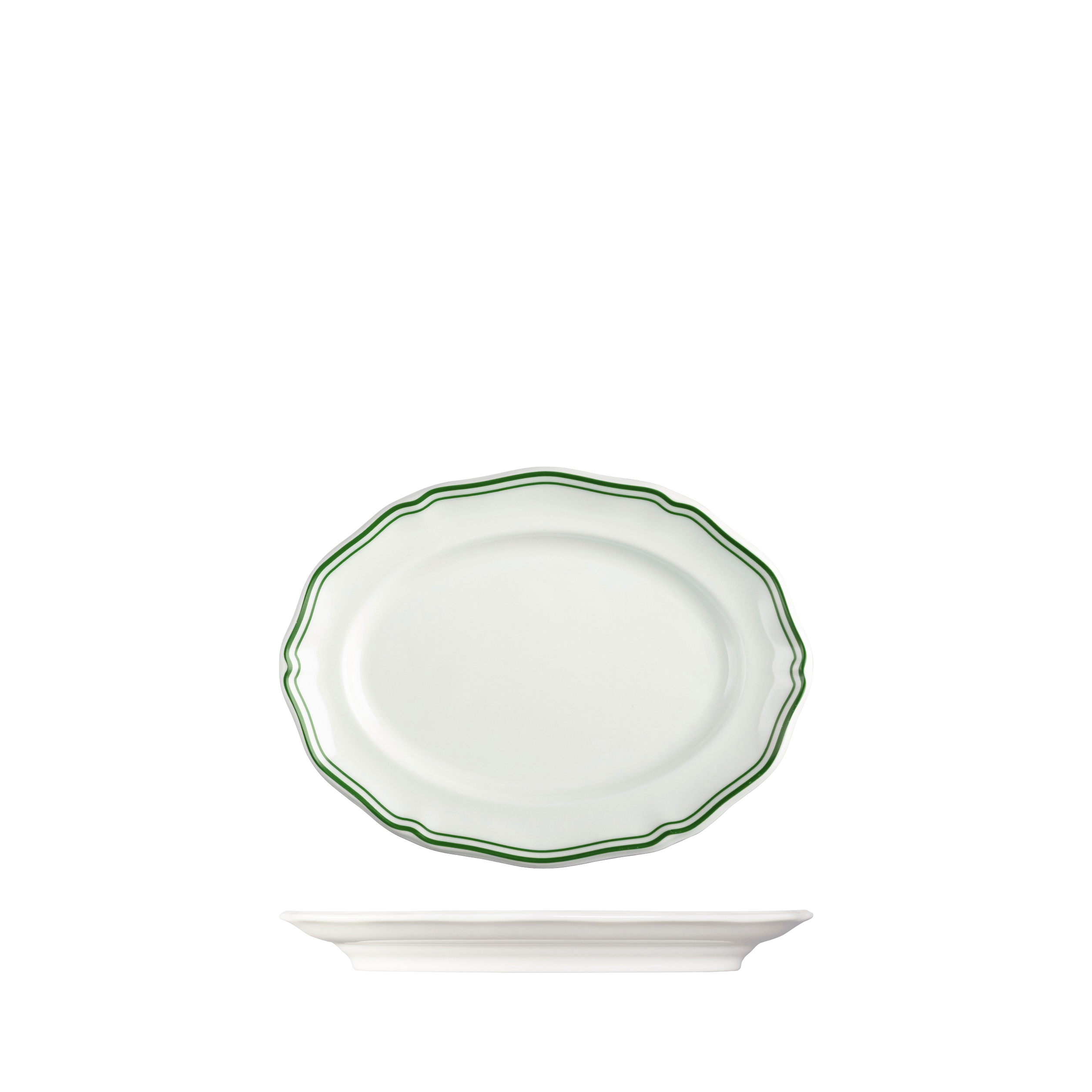 Luzerne Astoria Emerald Scalloped Oval Plate - Wide Rim