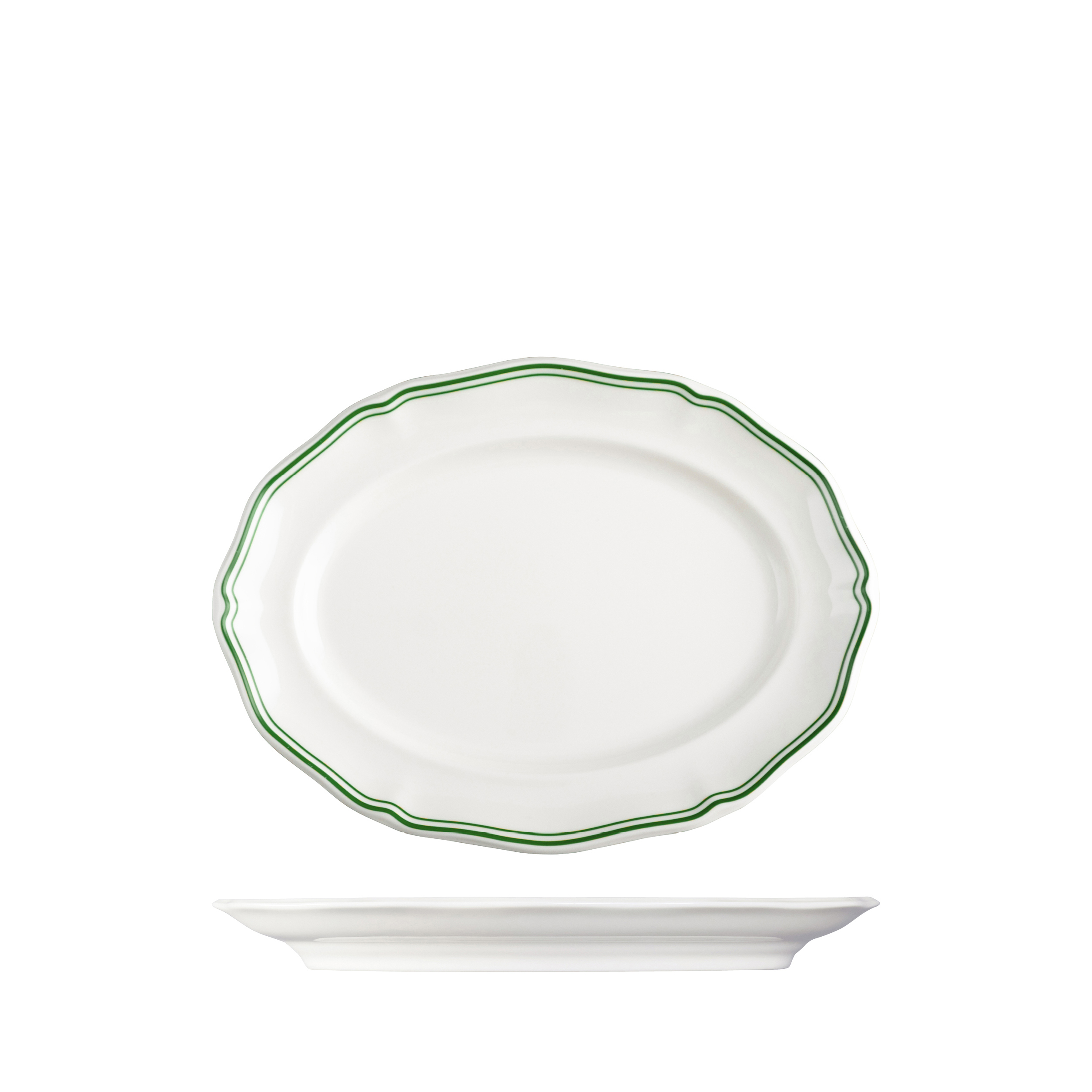 Luzerne Astoria Emerald Scalloped Oval Plate - Wide Rim
