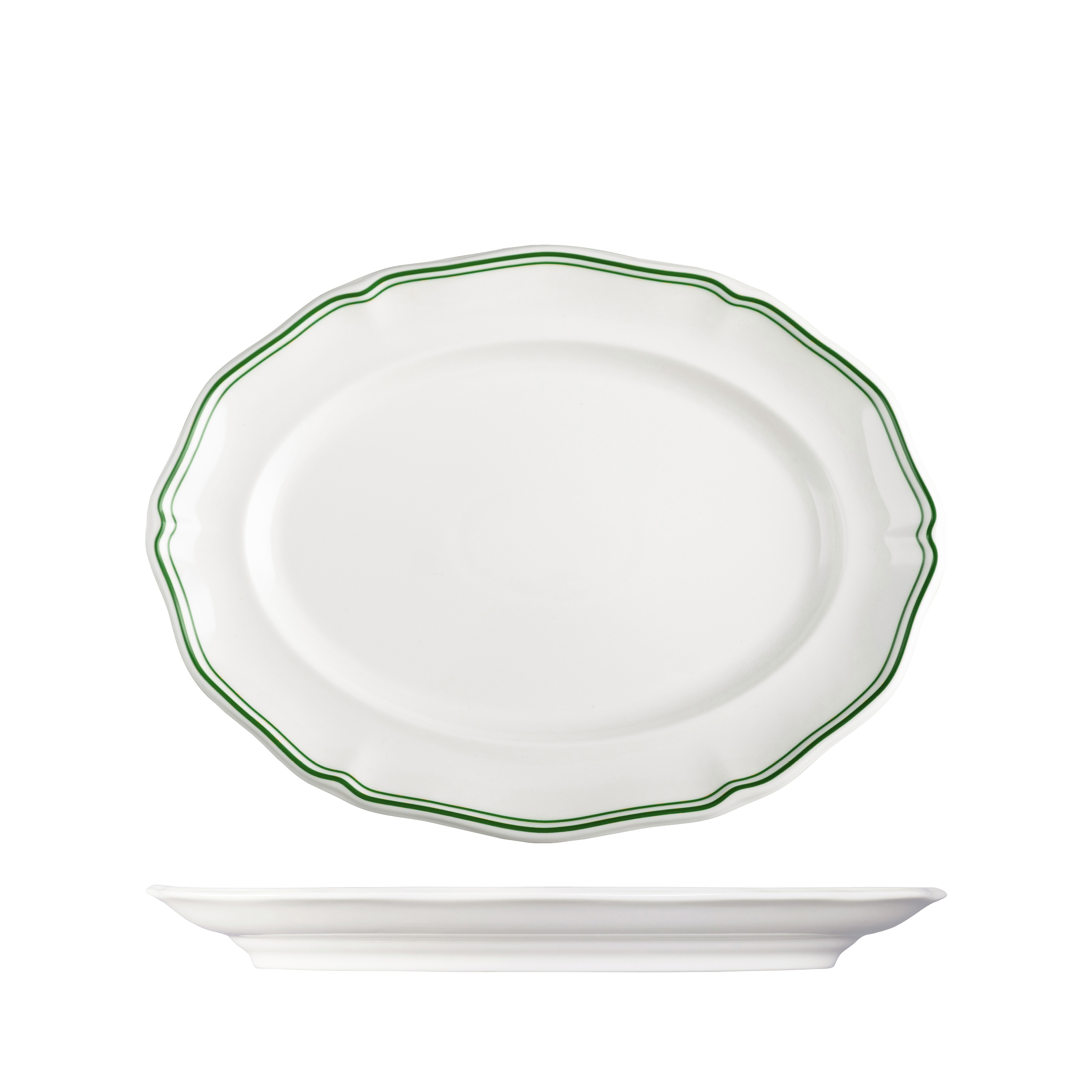 Luzerne Astoria Emerald Scalloped Oval Plate - Wide Rim