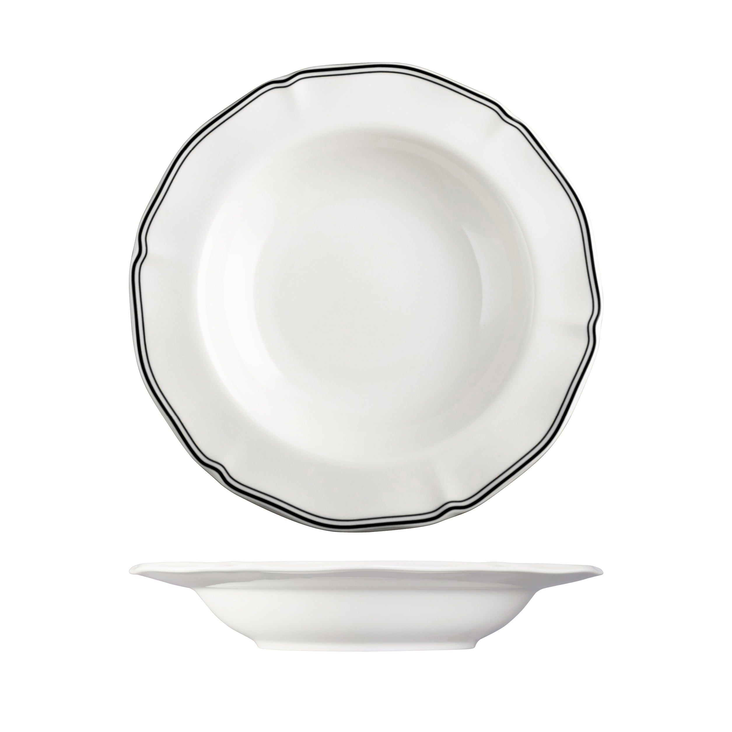 Luzerne Astoria Ink Scalloped Soup / Pasta Bowl - Wide Rim