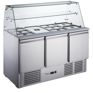 FED-X Three Door Salad Prep Fridge with Glass Top - XS903GC
