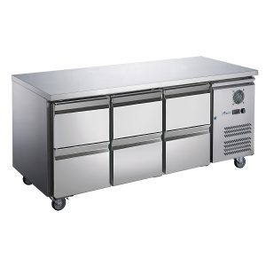 FED-X S/S Six-Door Bench Fridge with Drawers - XUB7C18S3D
